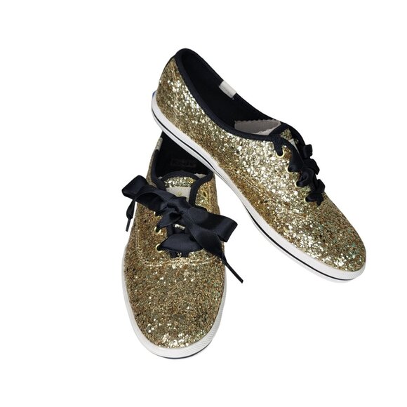 Kate Spade New York keds NIB Women's Gold Glitter Sneakers Sz 6.5M ribbon Laces - Picture 11 of 14